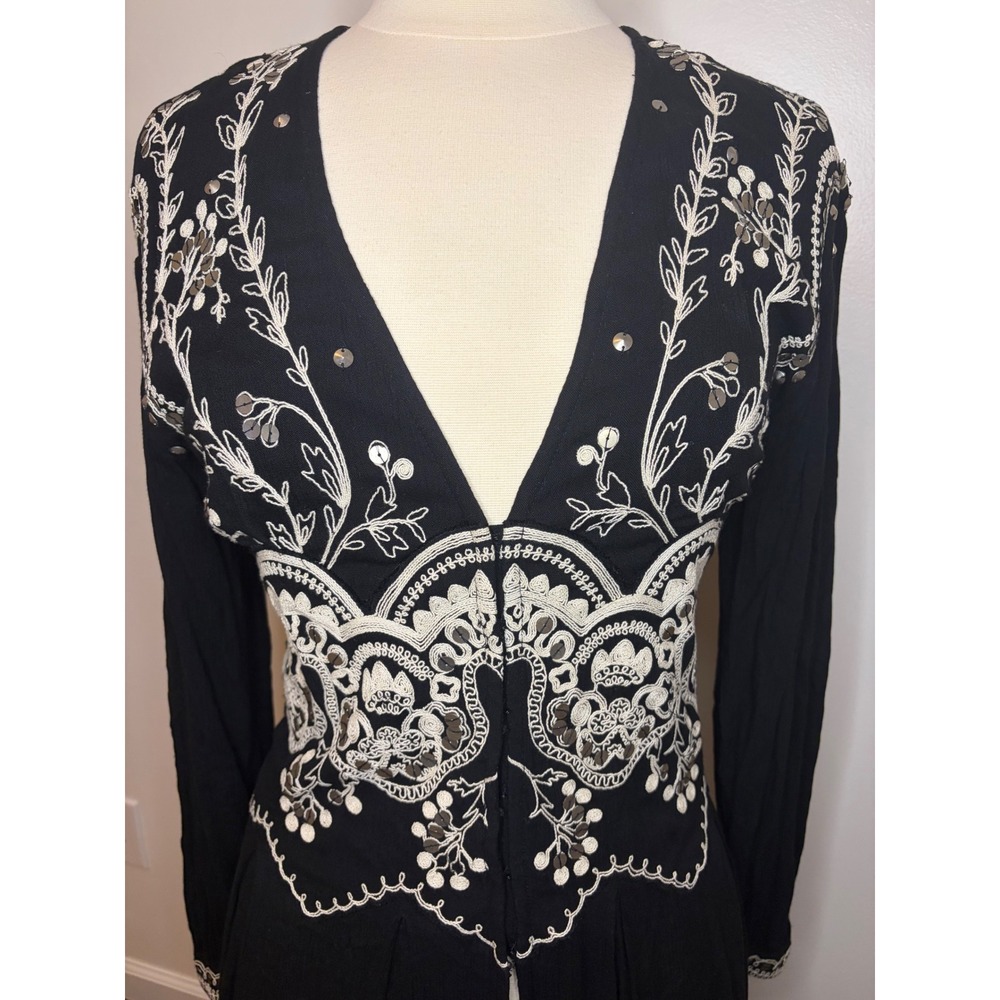 Free People Highline Skyline Maxi Top Black Embroidered Sequin Boho Festival S - Picture 4 of 10